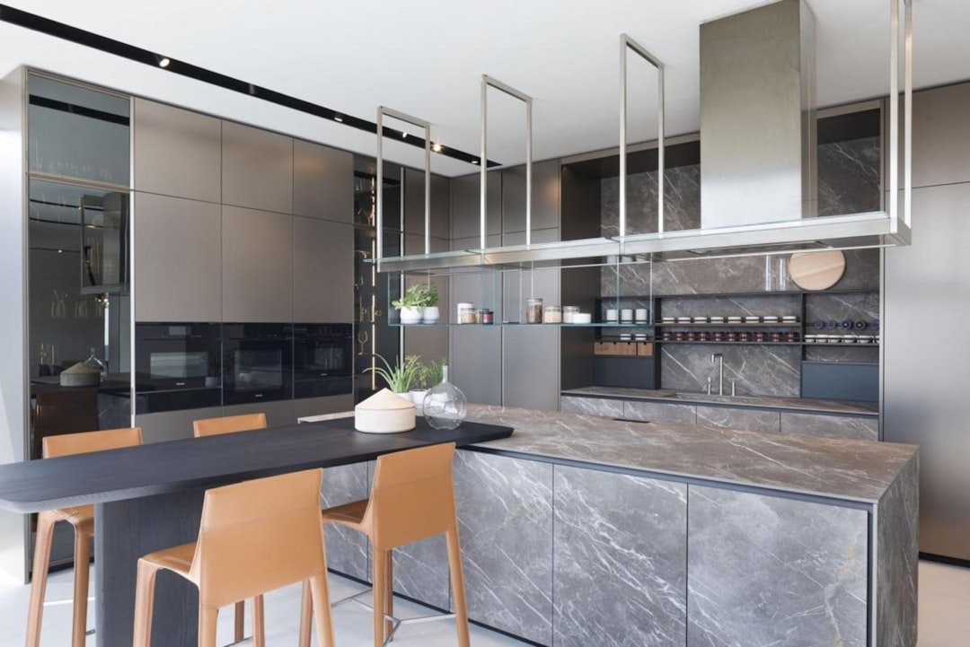 Modern kitchen with island and dining area